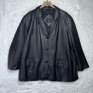 Vintage Goth Dark Academia Black Leather Collared Button Up Jacket Plus Size